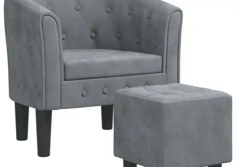 Fotoliu tip cuvă cu taburet, gri închis, catifea - 2/5