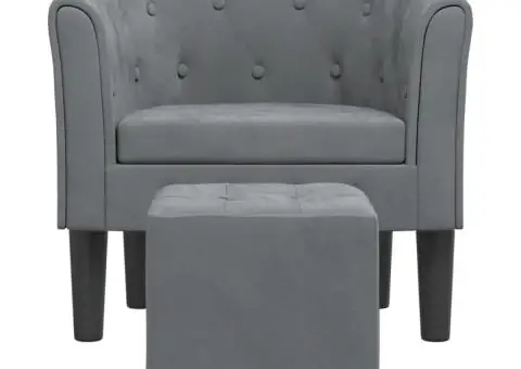Fotoliu tip cuvă cu taburet, gri închis, catifea - 3/5