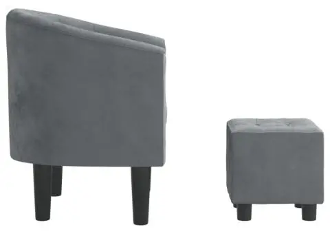 Fotoliu tip cuvă cu taburet, gri închis, catifea - 4/5