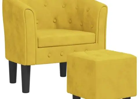 Fotoliu tip cuvă cu taburet, galben, catifea - 2/5