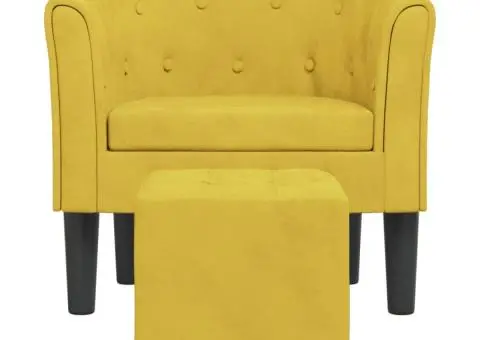 Fotoliu tip cuvă cu taburet, galben, catifea - 3/5