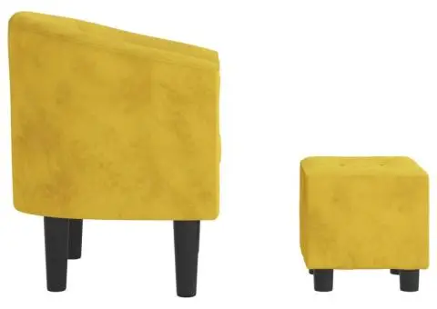 Fotoliu tip cuvă cu taburet, galben, catifea - 4/5