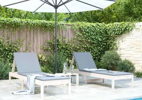 Șezlonguri, 2 buc., alb, 199,5x60x74 cm, lemn masiv pin - 1/5