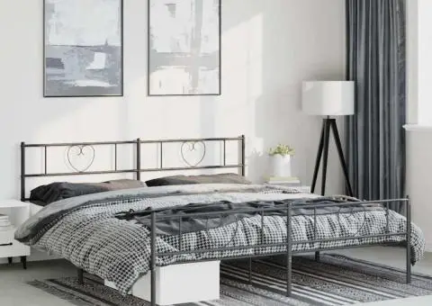 Cadru pat metalic cu tăblii de cap/picioare, negru, 193x203 cm - 1/5