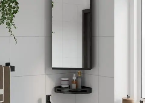 Dulap de colț cu oglindă pentru baie, negru, 30x24x60 cm - 1/5