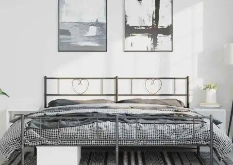 Cadru pat metalic cu tăblii de cap/picioare, negru, 193x203 cm - 4/5