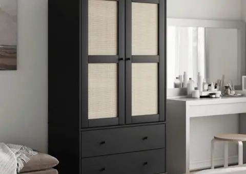 Șifonier SENJA, aspect ratan negru, 90x55x175cm, lemn masiv pin - 1/5