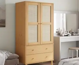 vidaXL Șifonier SENJA, aspect ratan maro, 90x55x175 cm, lemn masiv pin