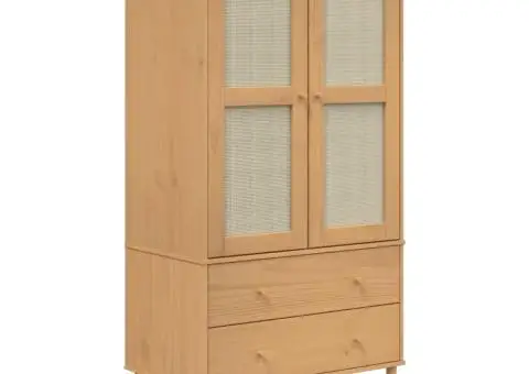 Șifonier SENJA, aspect ratan maro, 90x55x175 cm, lemn masiv pin - 2/5