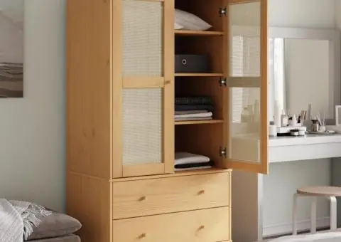 Șifonier SENJA, aspect ratan maro, 90x55x175 cm, lemn masiv pin - 3/5