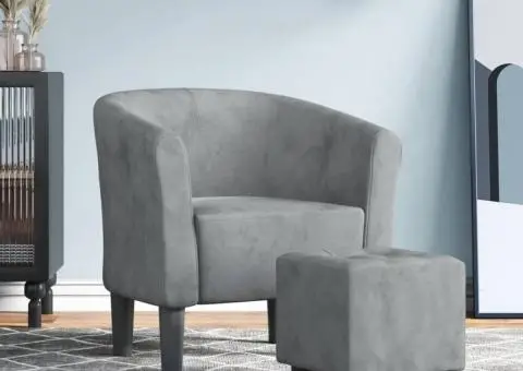 Fotoliu tip cuvă cu taburet, gri închis, catifea - 1/5