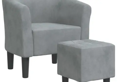 Fotoliu tip cuvă cu taburet, gri închis, catifea - 2/5