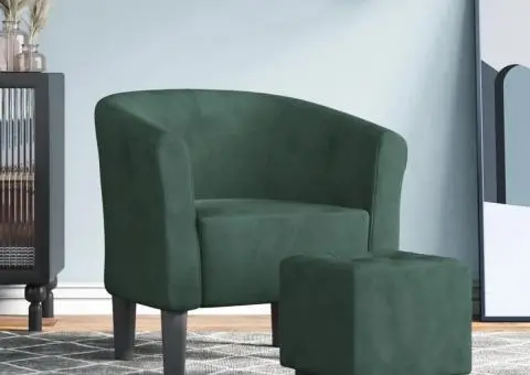 Fotoliu tip cuvă cu taburet, verde închis, catifea - 1/5
