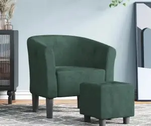 vidaXL Fotoliu tip cuvă cu taburet, verde închis, catifea