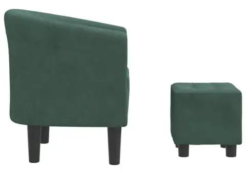 Fotoliu tip cuvă cu taburet, verde închis, catifea - 4/5