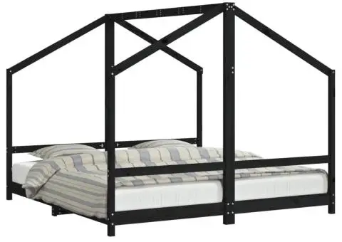 Cadru de pat pentru copii negru 2x(90x190) cm lemn masiv de pin - 2/5