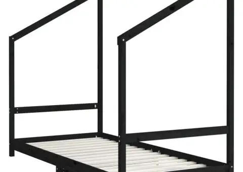 Cadru de pat pentru copii negru 2x(90x190) cm lemn masiv de pin - 4/5