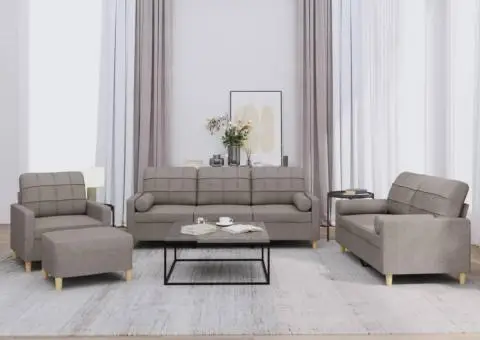 Set de canapele cu perne, 4 piese, gri taupe, textil - 1/5