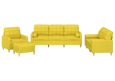 Set de canapele cu perne, 4 piese, galben deschis, textil - 2/5