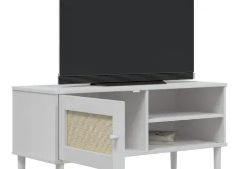 Comodă TV SENJA aspect ratan alb, 106x40x49 cm, lemn masiv pin - 4/5
