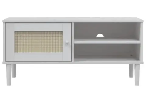 Comodă TV SENJA aspect ratan alb, 106x40x49 cm, lemn masiv pin - 5/5