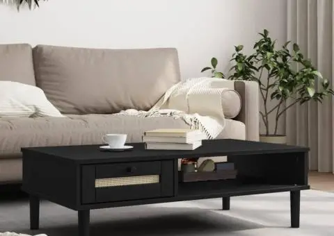 Masă de cafea SENJA aspect ratan negru 100x55x33 cm lemn masiv - 1/5