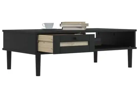 Masă de cafea SENJA aspect ratan negru 100x55x33 cm lemn masiv - 4/5