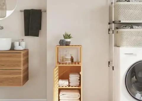 Dulap de baie cu raft, 36x33x87 cm, bambus - 1/5