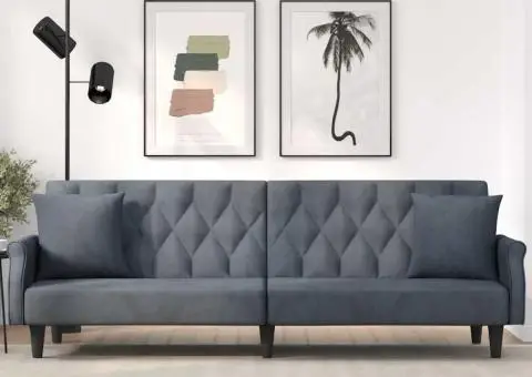 Canapea extensibilă cu cotiere, gri închis, catifea - 1/5