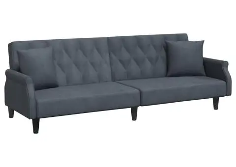 Canapea extensibilă cu cotiere, gri închis, catifea - 2/5