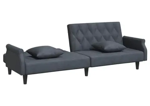 Canapea extensibilă cu cotiere, gri închis, catifea - 5/5