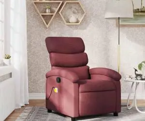 vidaXL Fotoliu de masaj rabatabil, roșu vin, material textil