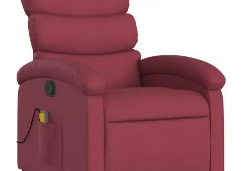 Fotoliu de masaj rabatabil, roșu vin, material textil - 3/5