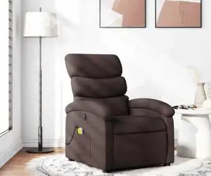vidaXL Fotoliu de masaj rabatabil, maro închis, material textil