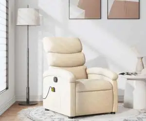 vidaXL Fotoliu rabatabil de masaj, crem, material textil
