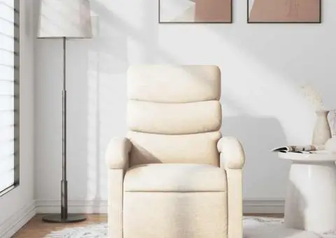 Fotoliu rabatabil de masaj, crem, material textil - 3/5