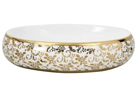 Lavoar de blat, alb și auriu, 59x40x15 cm, ceramică, oval - 3/5