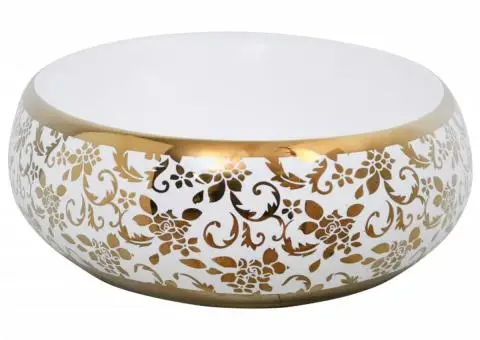 Lavoar de blat, alb și auriu, 59x40x15 cm, ceramică, oval - 5/5