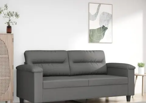 Canapea cu 2 locuri, gri închis, 140 cm, țesătură microfibră - 1/5