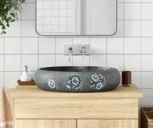 vidaXL Lavoar de blat, gri, 59x40x15 cm, ceramică, oval