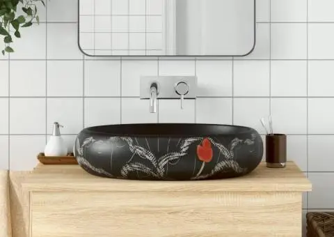 Lavoar de blat, negru, 59x40x15 cm, ceramică, oval - 1/5