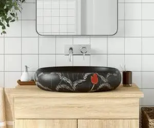 vidaXL Lavoar de blat, negru, 59x40x15 cm, ceramică, oval