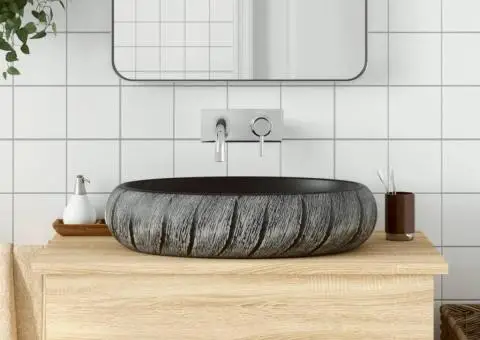 Lavoar de blat, negru și gri, 59x40x15 cm, ceramică, oval - 1/5