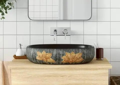 Lavoar de blat, gri și negru, 59x40x14 cm, ceramică, oval - 1/5