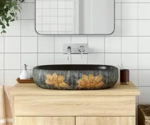 vidaXL Lavoar de blat, gri și negru, 59x40x14 cm, ceramică, oval