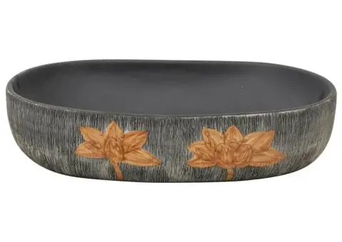 Lavoar de blat, gri și negru, 59x40x14 cm, ceramică, oval - 4/5