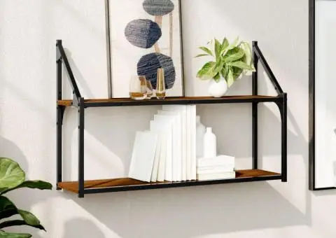 Raft cu 2 niveluri, stejar maro, 80x21x51 cm, lemn prelucrat - 1/5