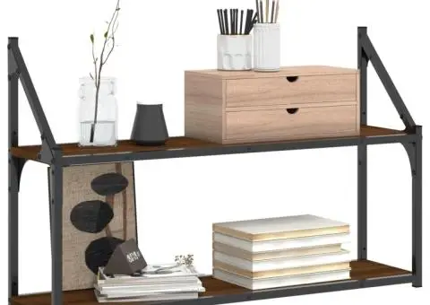 Raft cu 2 niveluri, stejar maro, 80x21x51 cm, lemn prelucrat - 3/5