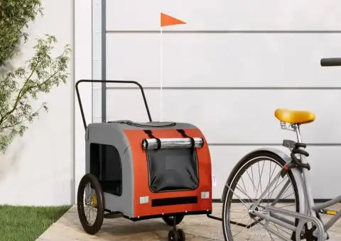 Remorcă de bicicletă animale portocaliu/gri, textil oxford/fier - 1/5