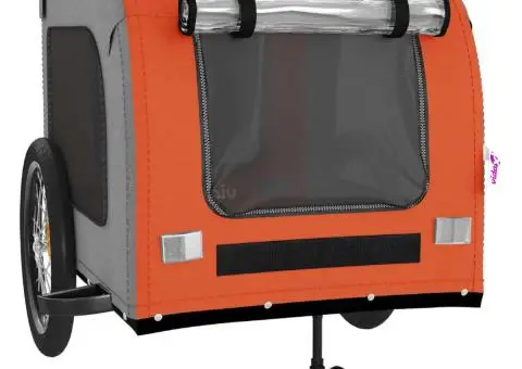 Remorcă de bicicletă animale portocaliu/gri, textil oxford/fier - 5/5